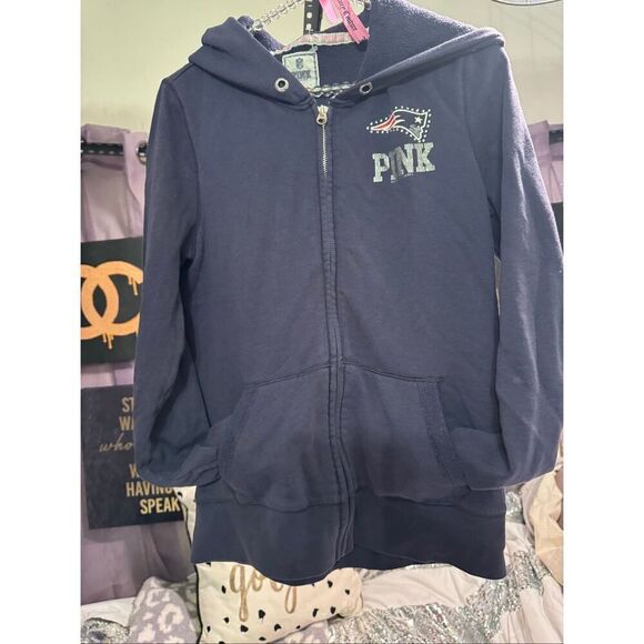 VS pink xNFl new england patriots  zip up hooded sweatshirt- hoodie bling patrio - Picture 5 of 5